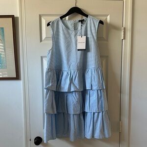 Who What Wear Light Blue and White Gingham Dress